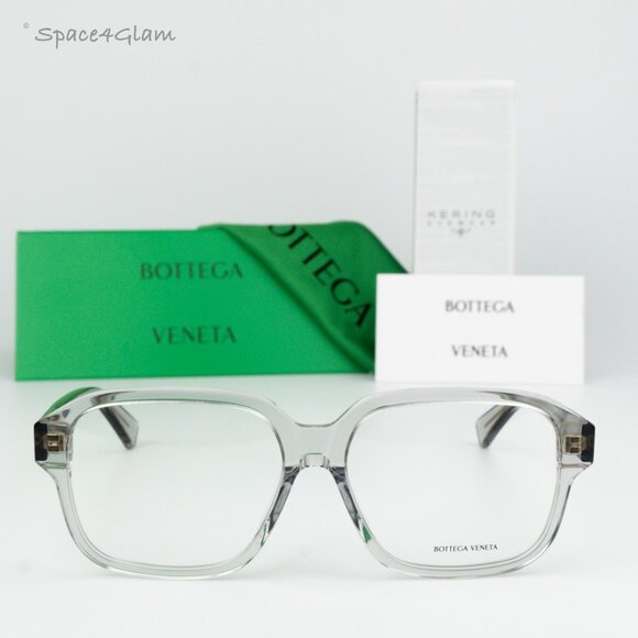 NEW Bottega Veneta BV1295O 004 Transparent Grey Demo Square Unisex Eyeglasses - Picture 2 of 7
